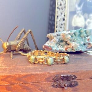 Vintage Estate Jade Agate Gold Tone Tennis Bracelet